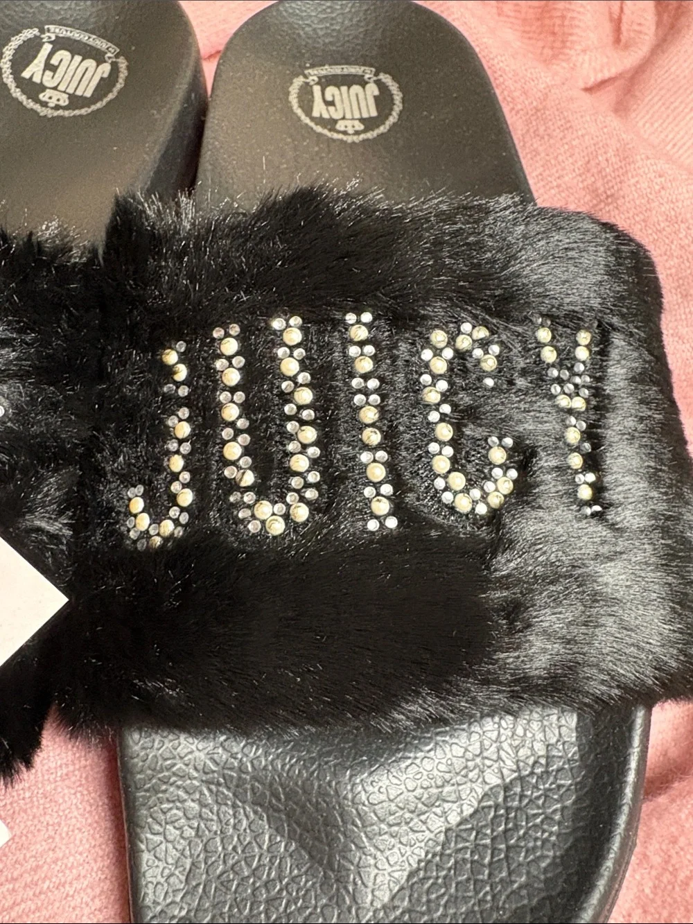 Juicy by Juicy Couture Black Faux Fur Slide Sandals New in Box W8.5 - Picture 4 of 13